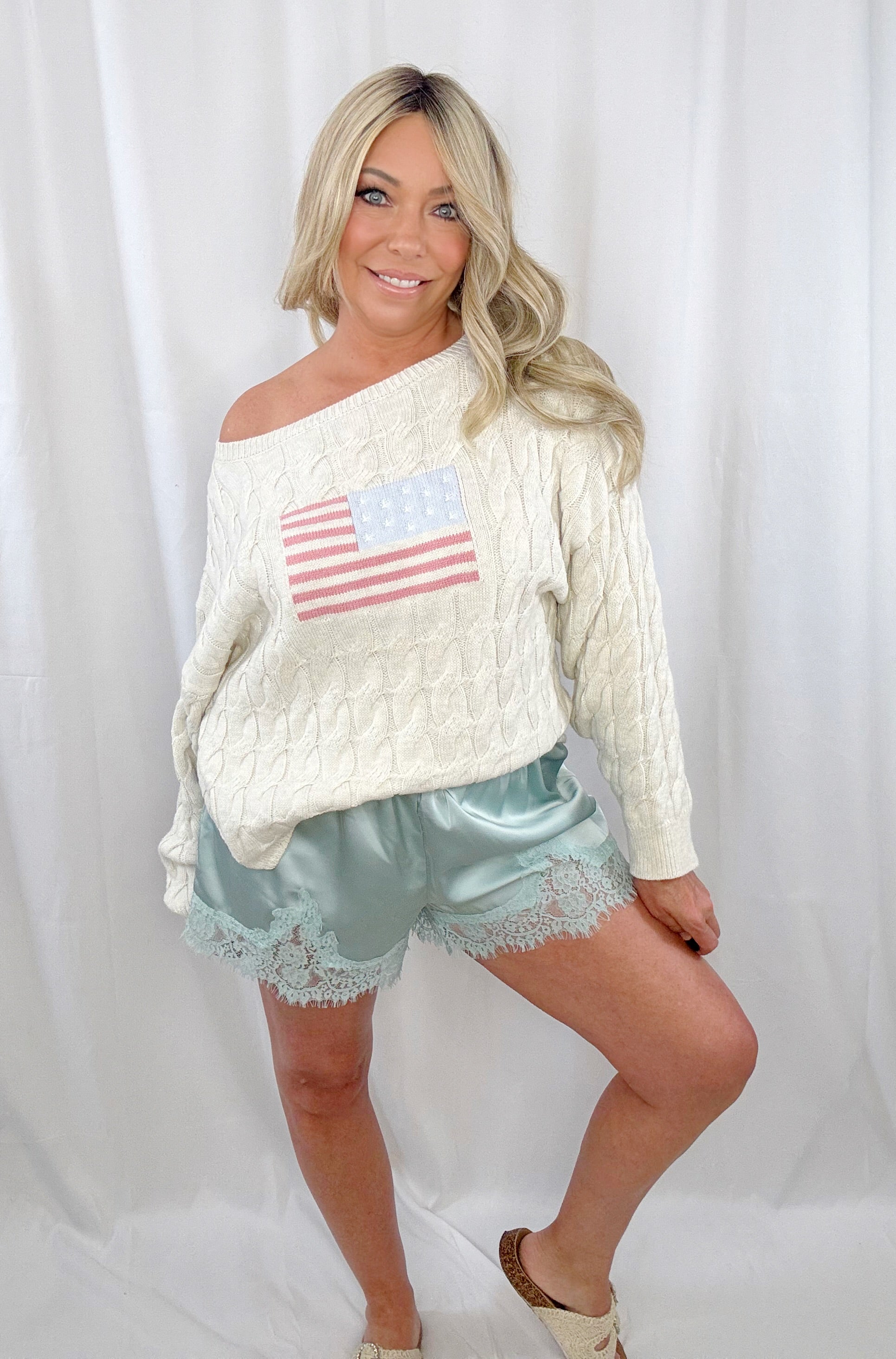 Satin Daydream Lace Shorts-Mint