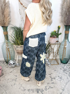 Paisley Petal Denim Joggers