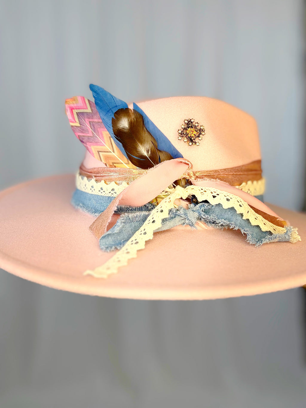 Pink + Denim Custom Wide Brim Hat