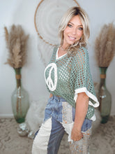 Load image into Gallery viewer, Peace Oasis Crochet Sweater-Sage
