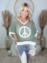 Load image into Gallery viewer, Peace Oasis Crochet Sweater-Sage
