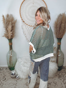 Peace Oasis Crochet Sweater-Sage