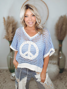 Peace Oasis Crochet Sweater-Sky Blue