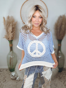 Peace Oasis Crochet Sweater-Sky Blue