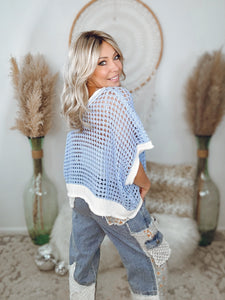 Peace Oasis Crochet Sweater-Sky Blue