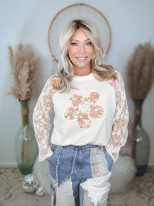 Eye Catcher Floral Lace Top-Ivory