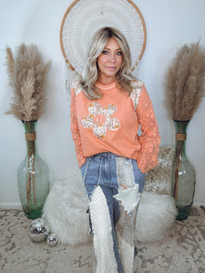 Eye Catcher Floral Lace Top-Apricot