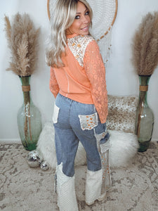 Eye Catcher Floral Lace Top-Apricot