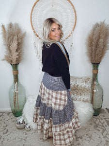 Soft Life Plaid Maxi Skirt-Navy