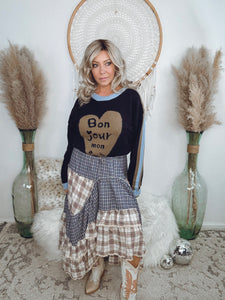 Soft Life Plaid Maxi Skirt-Navy