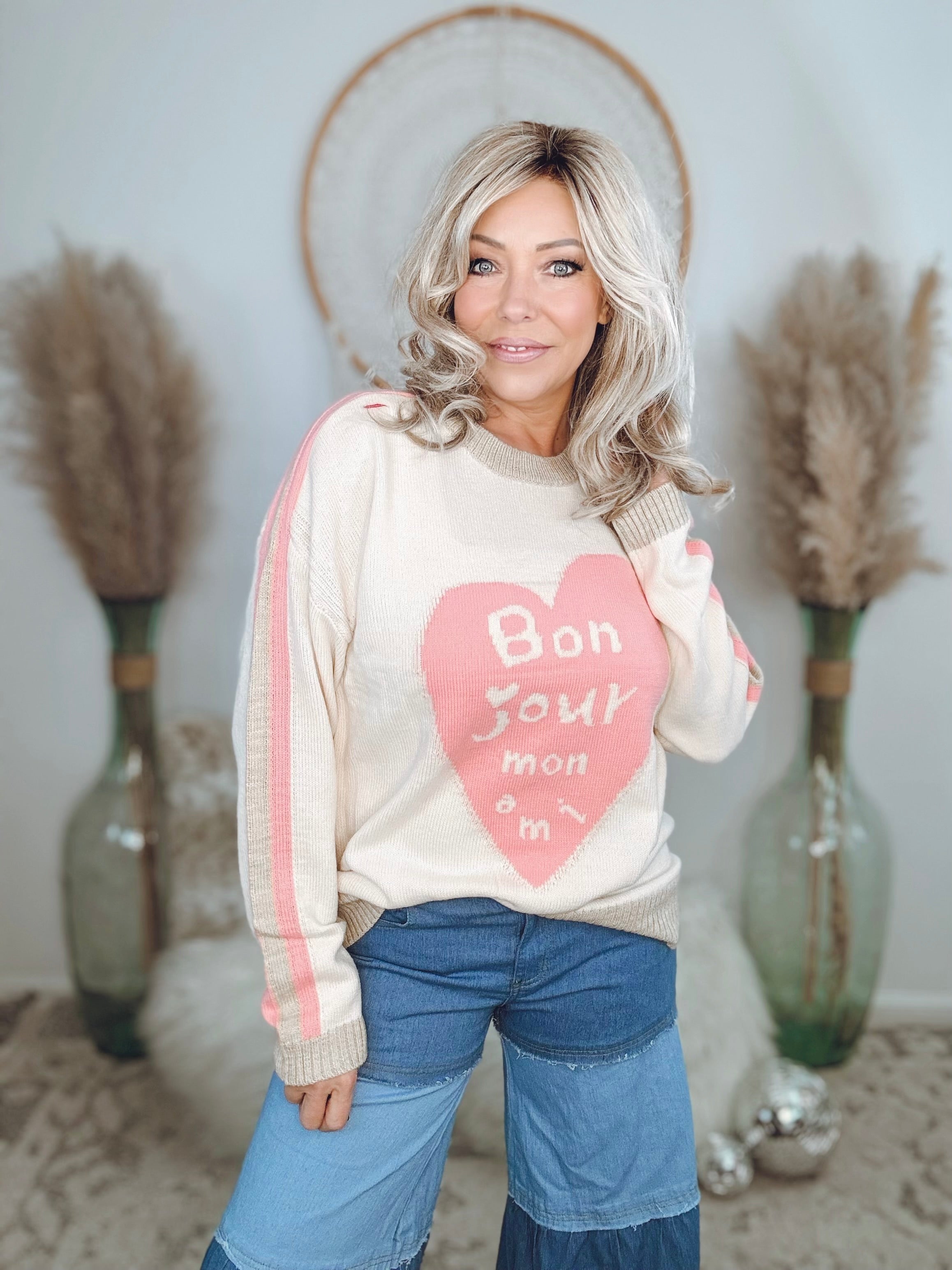 Bon Jour Mon Ami Sweater-Pink