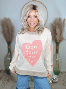 Bon Jour Mon Ami Sweater-Pink