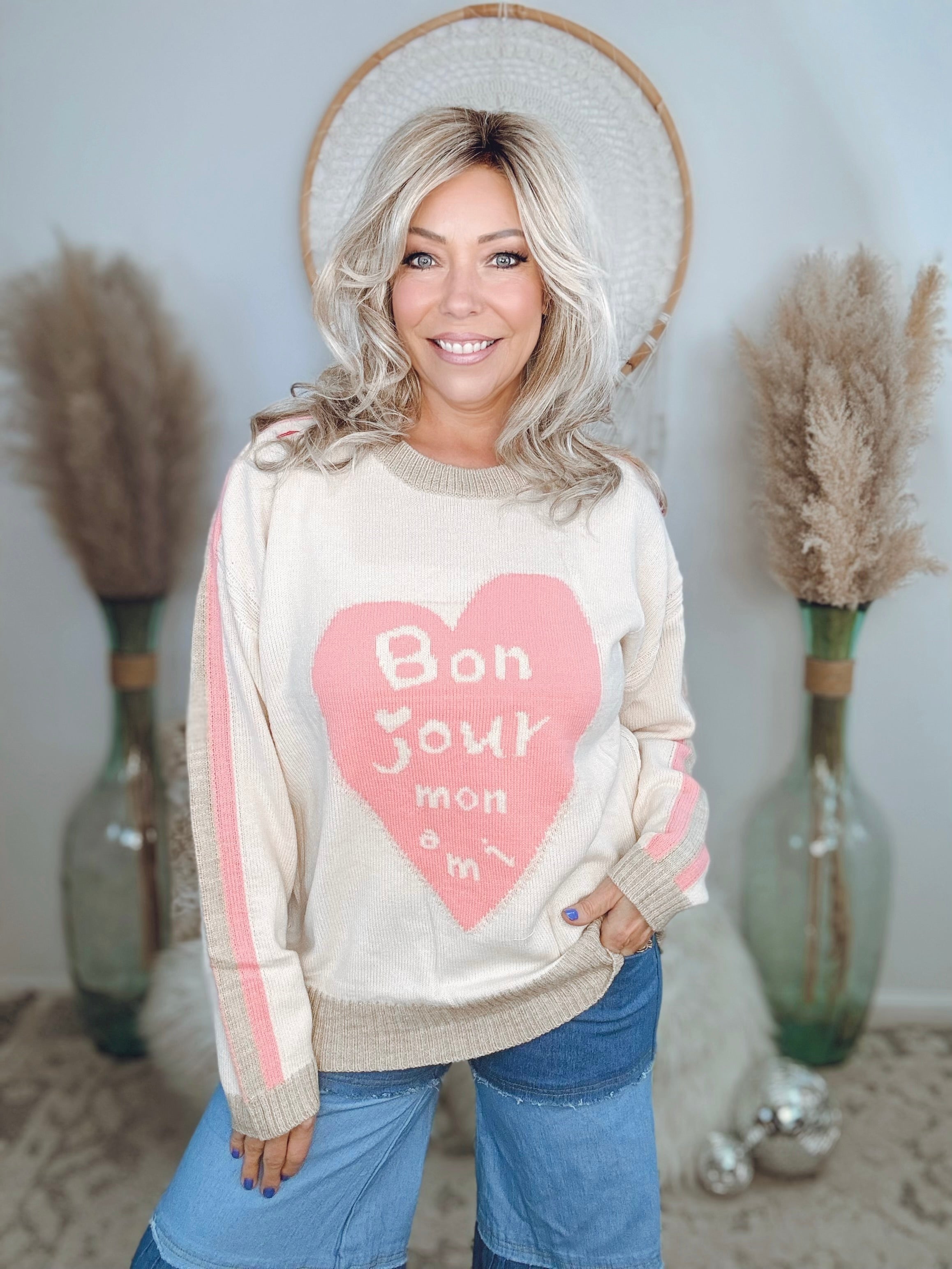 Bon Jour Mon Ami Sweater-Pink