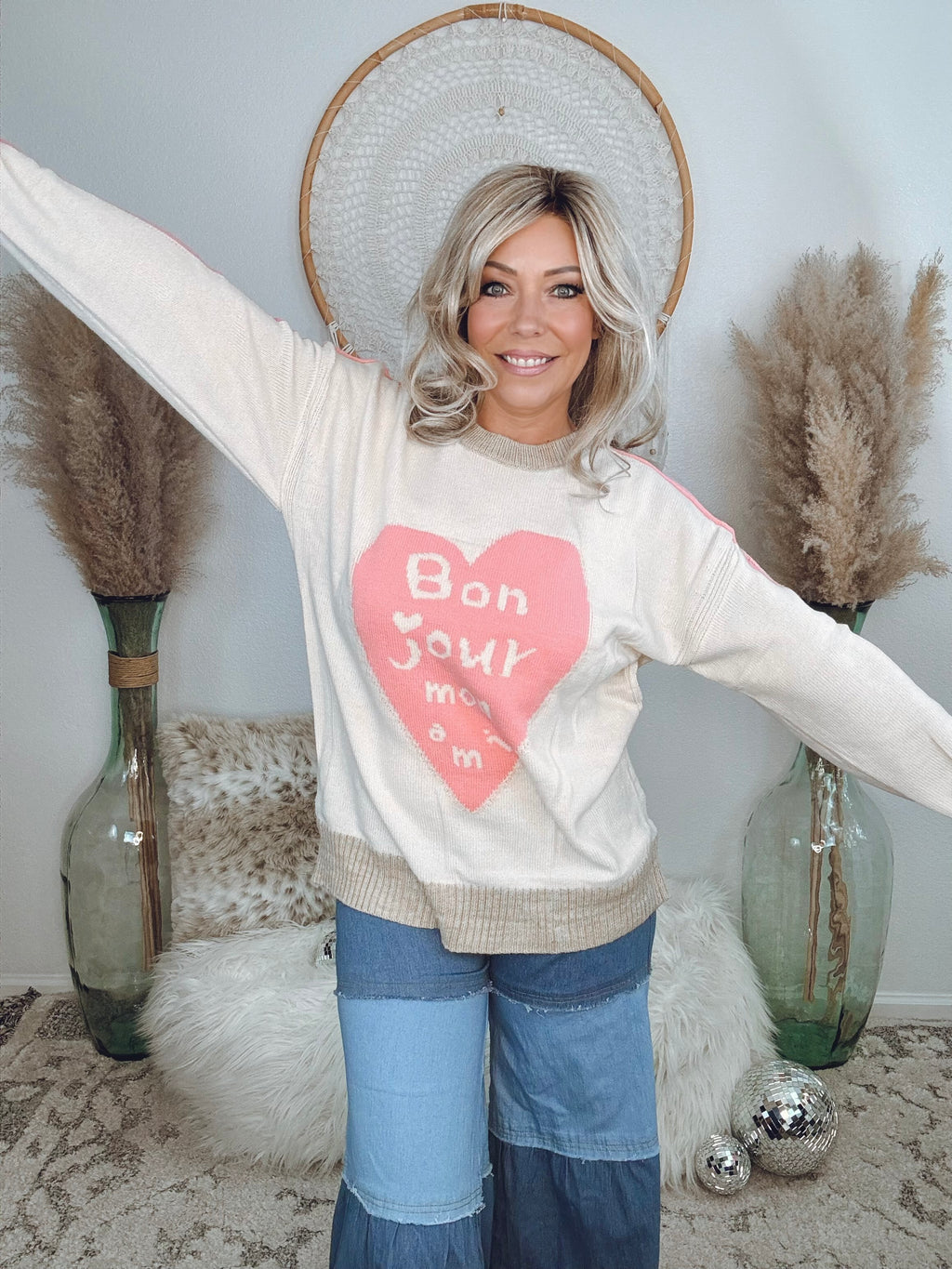 Bon Jour Mon Ami Sweater-Pink