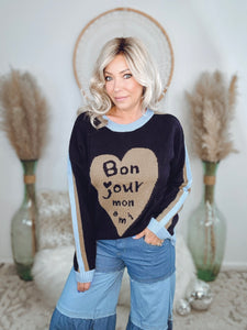 Bon Jour Mon Ami Sweater-Navy