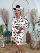 Load image into Gallery viewer, Western Revival Satin Shirt Dress
