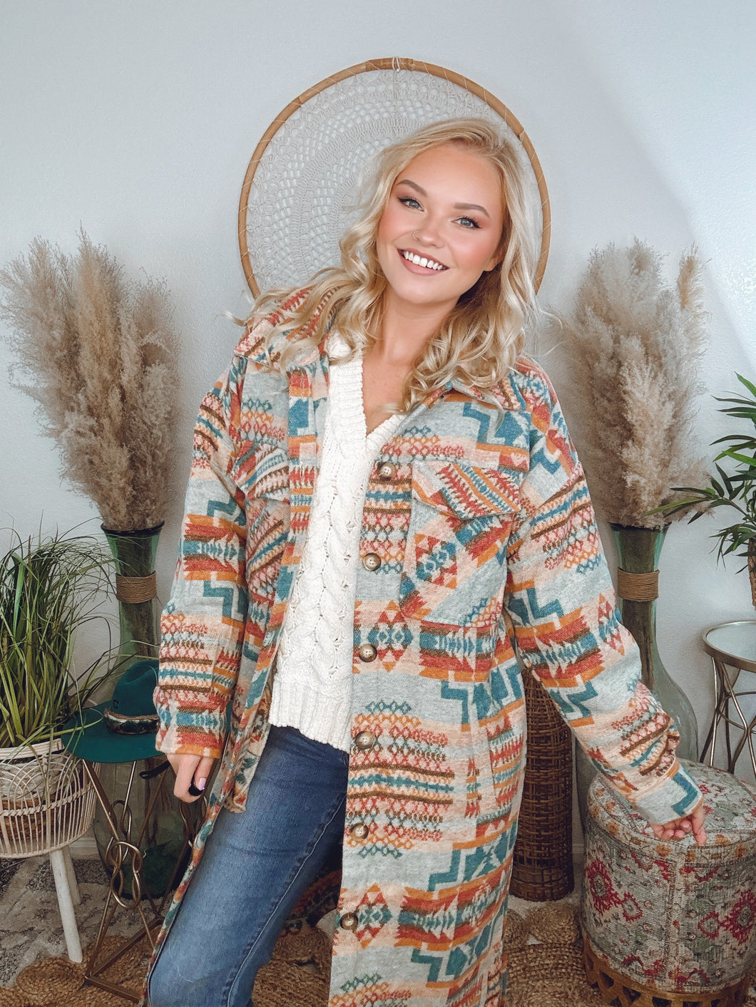 Yellowstone Aztec Coat-Teal Mix