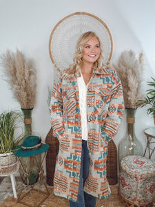 Yellowstone Aztec Coat-Teal Mix