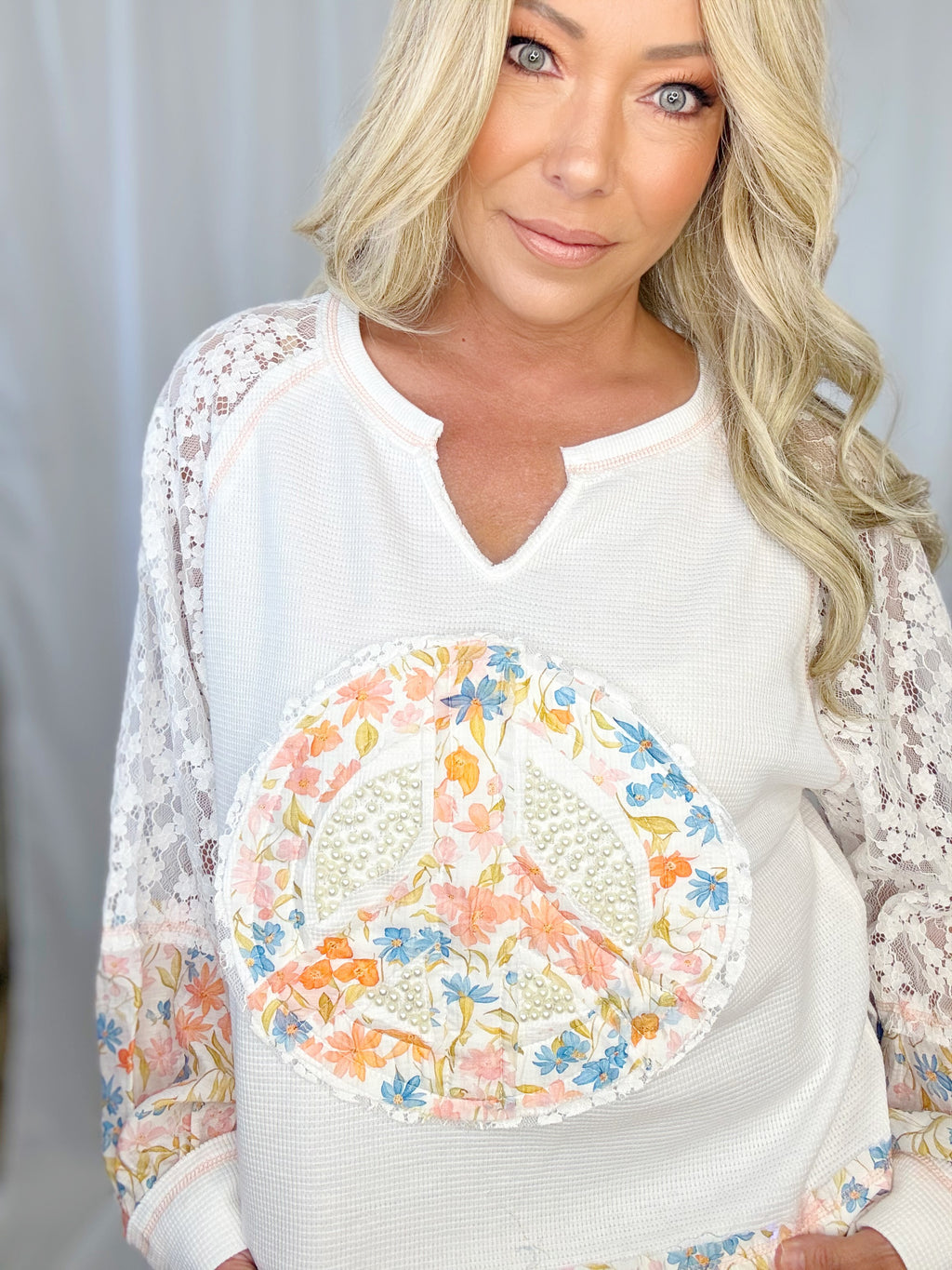 Peace In Bloom Pearl Knit Top
