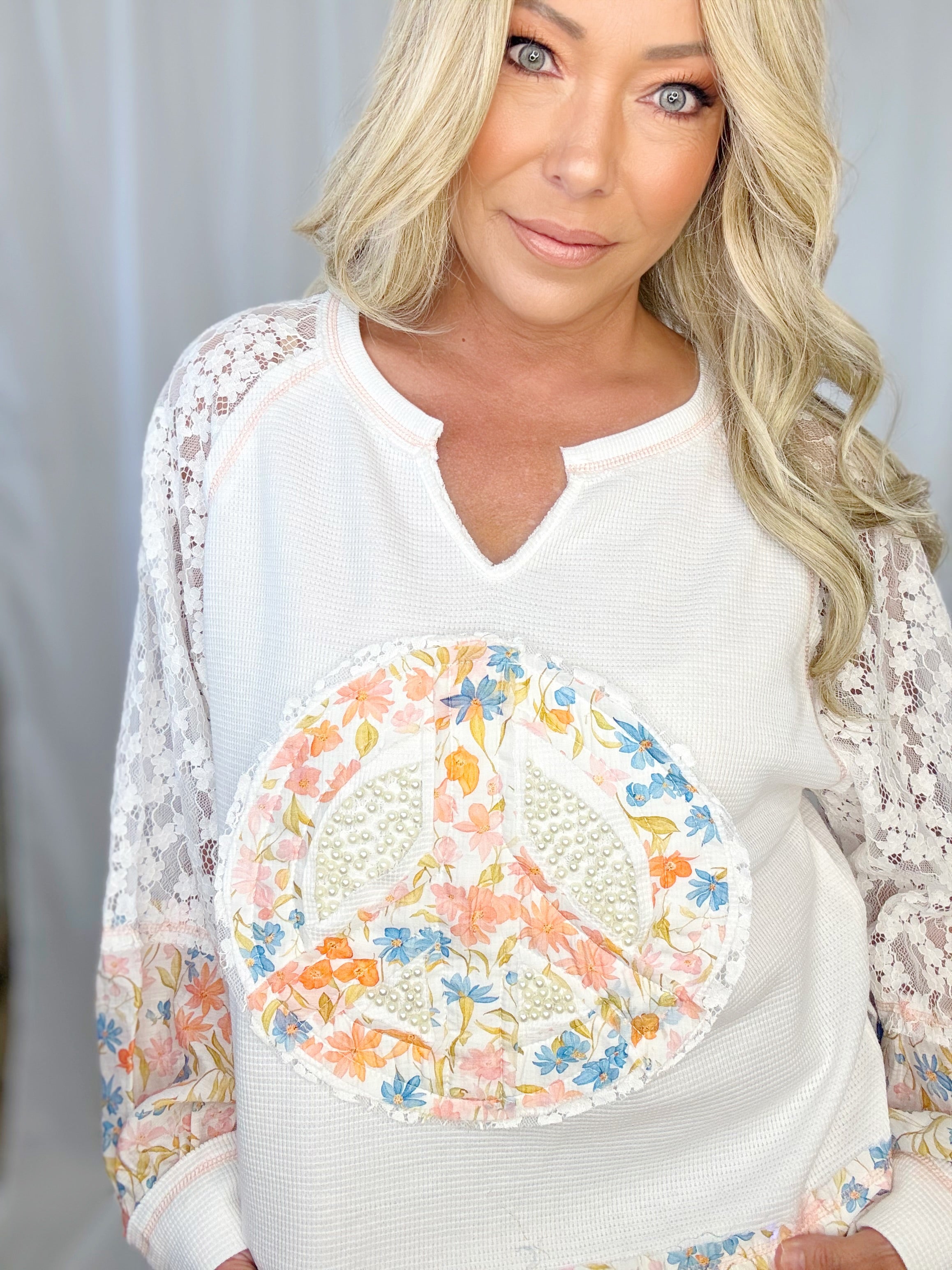Peace In Bloom Pearl Knit Top