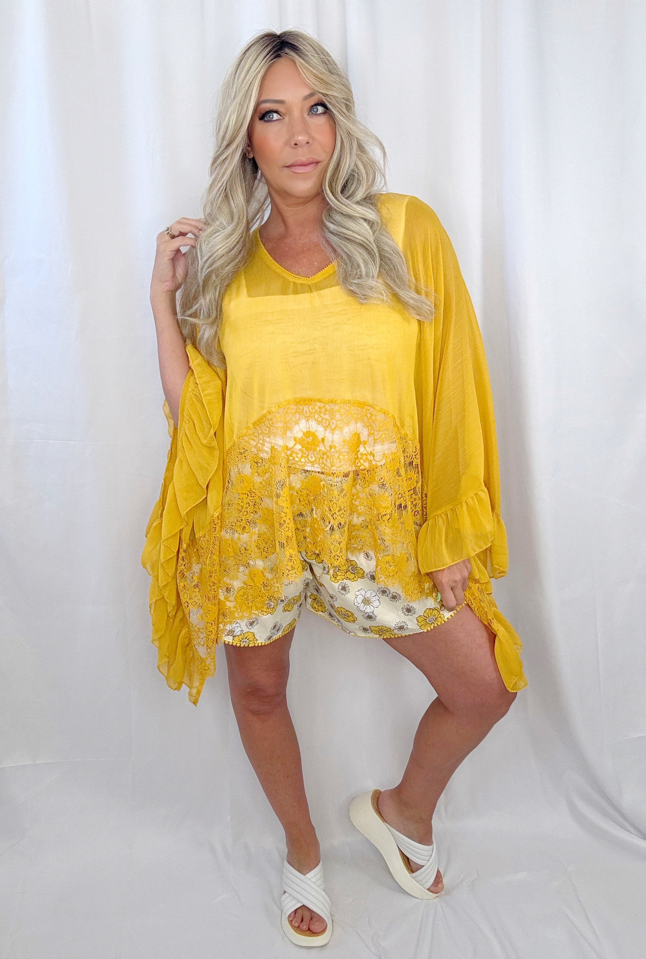 Gypsy Lace Sheer Top-Mustard