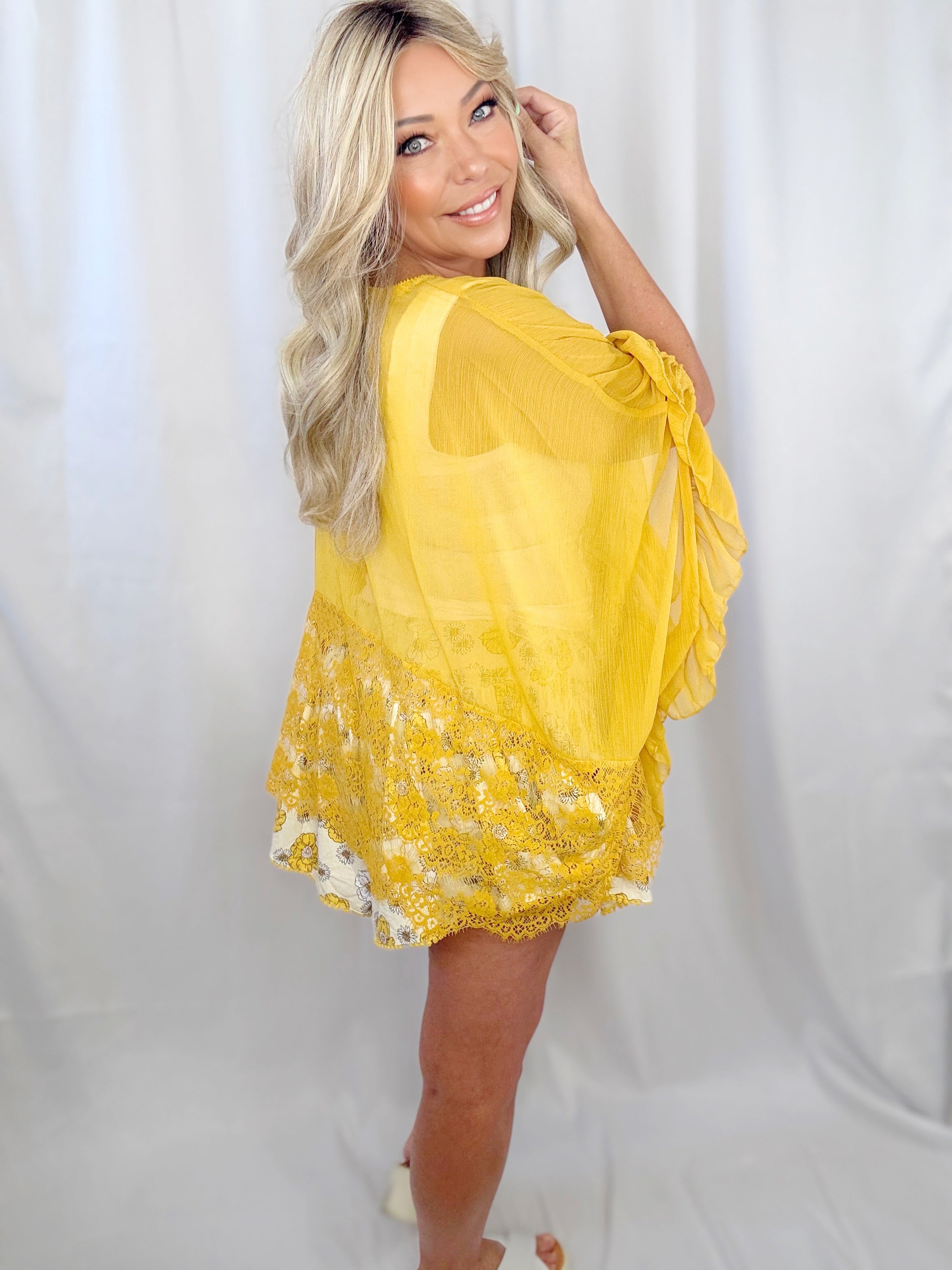 Gypsy Lace Sheer Top-Mustard