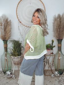 Wild Daisy Crochet Sweater-Lime