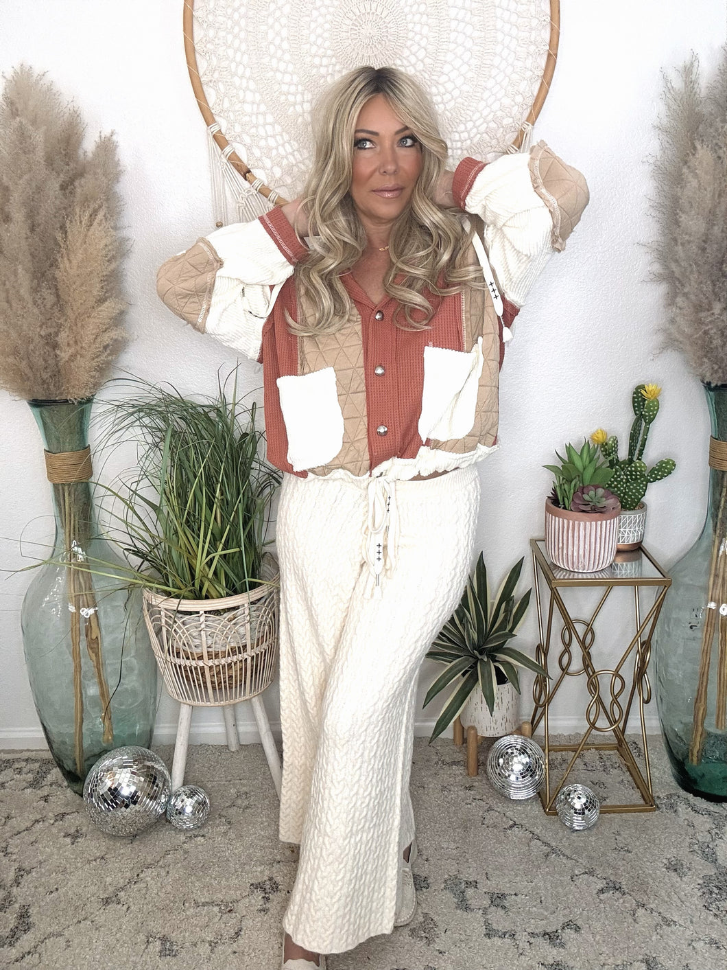Apres Cable Knit Lounge Pants-Ivory