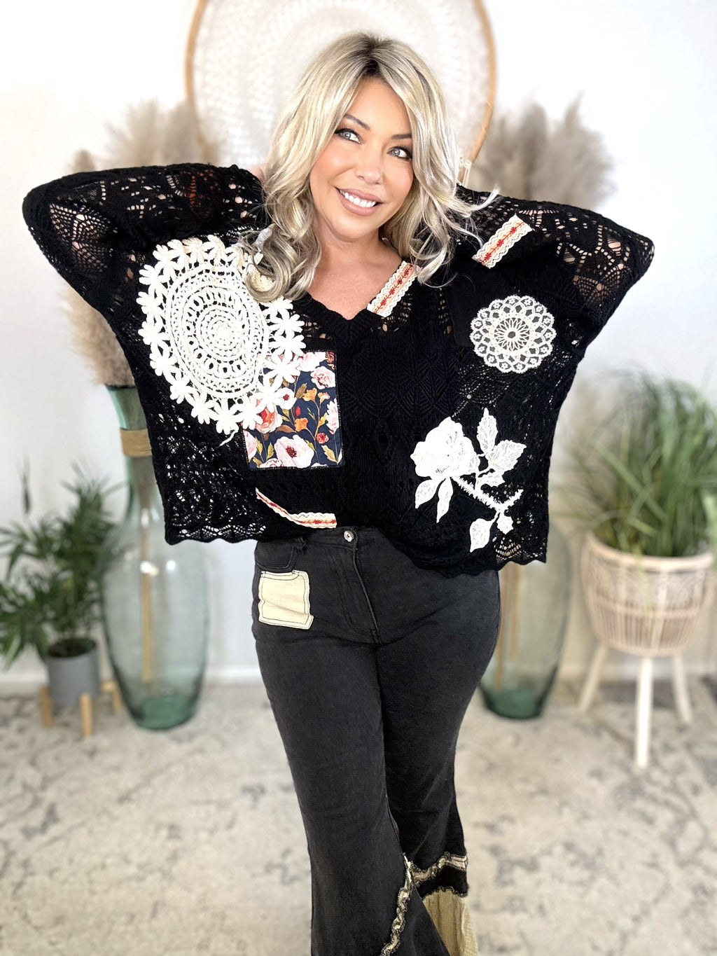 Black Dahlia Crochet Sweater