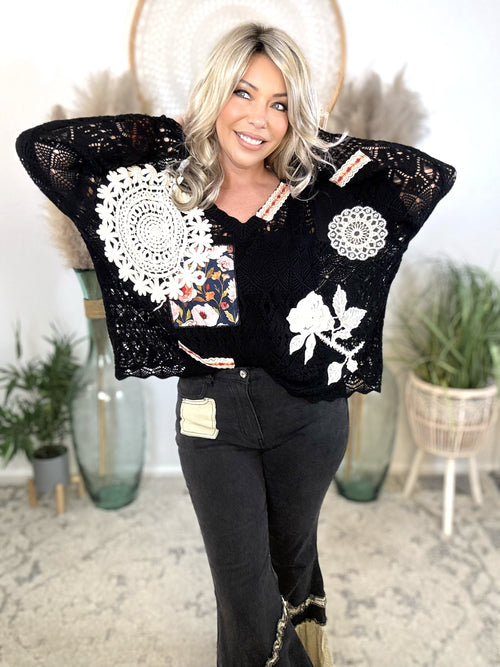 Black Dahlia Crochet Sweater