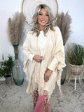 Frayed Heart Knit Kimono-Beige