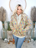 Campfire Luxe Fleece Jacket-Camel/Floral Mix