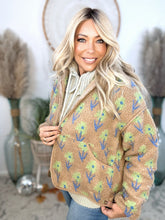 Load image into Gallery viewer, Campfire Luxe Fleece Jacket-Camel/Floral Mix
