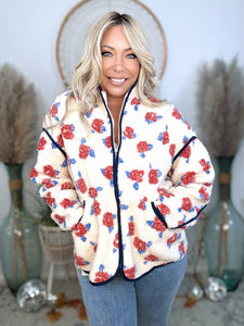 Campfire Luxe Fleece Jacket-Ivory/Floral Mix