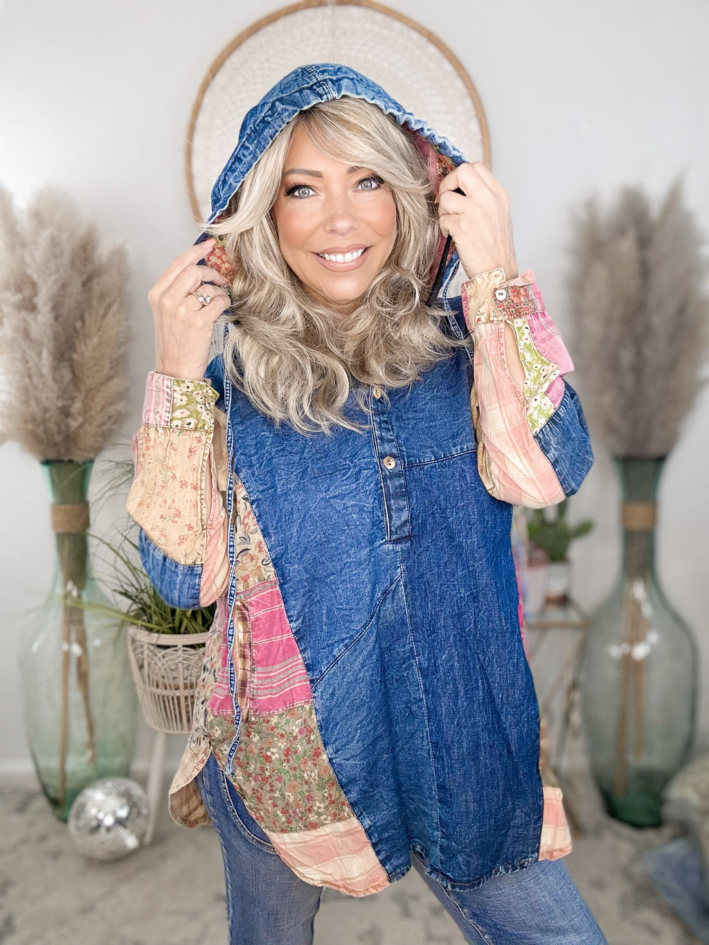 Boho Canyon Patchwork Hooded Top