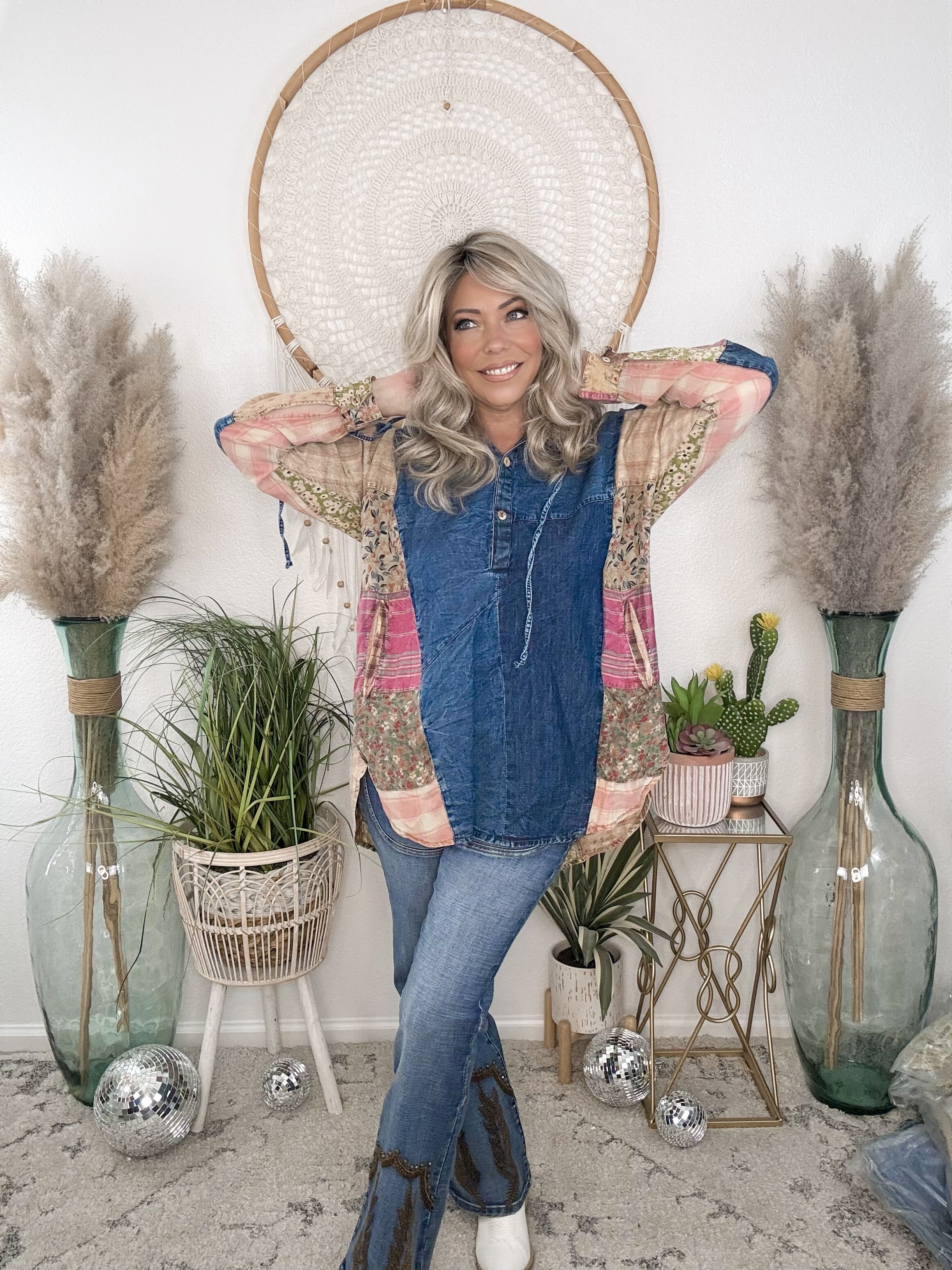 Boho Canyon Patchwork Hooded Top