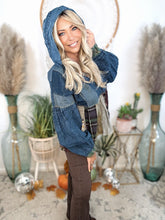 Load image into Gallery viewer, Plaid Fusion Denim Hoodie
