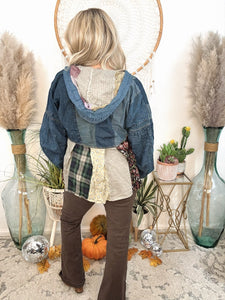 Plaid Fusion Denim Hoodie