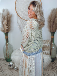 Peaceful Patterns Crochet Sweater-Sage