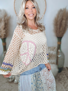 Peaceful Patterns Crochet Sweater-Natural