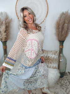 Peaceful Patterns Crochet Sweater-Natural