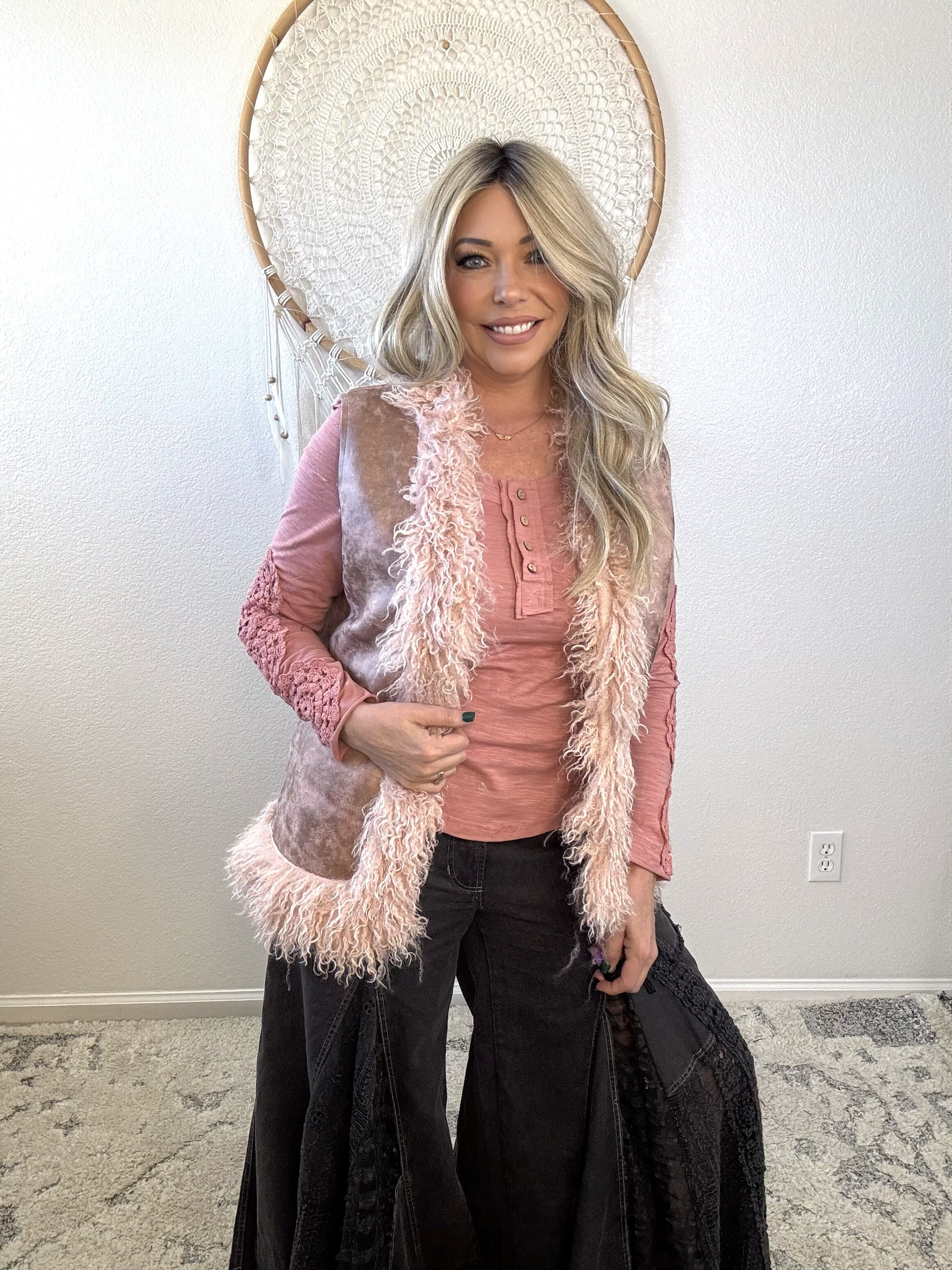The Canyon Belle Fur Vest-Pink