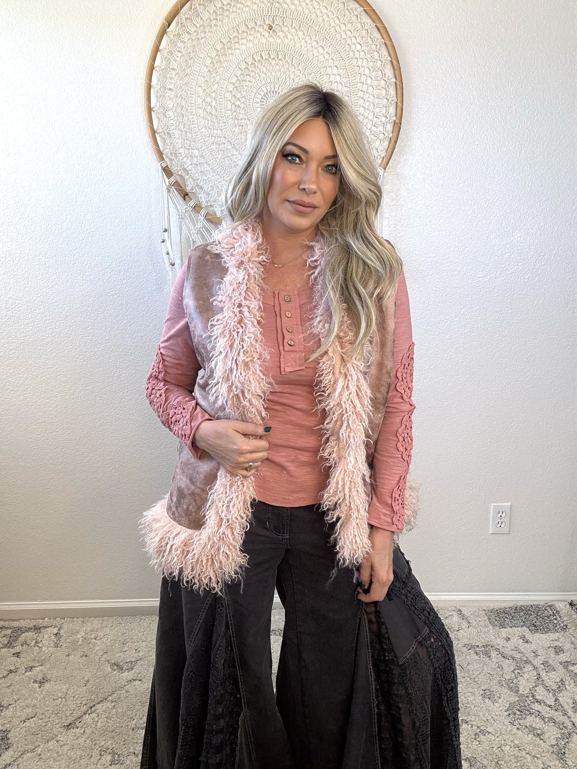 The Canyon Belle Fur Vest-Pink
