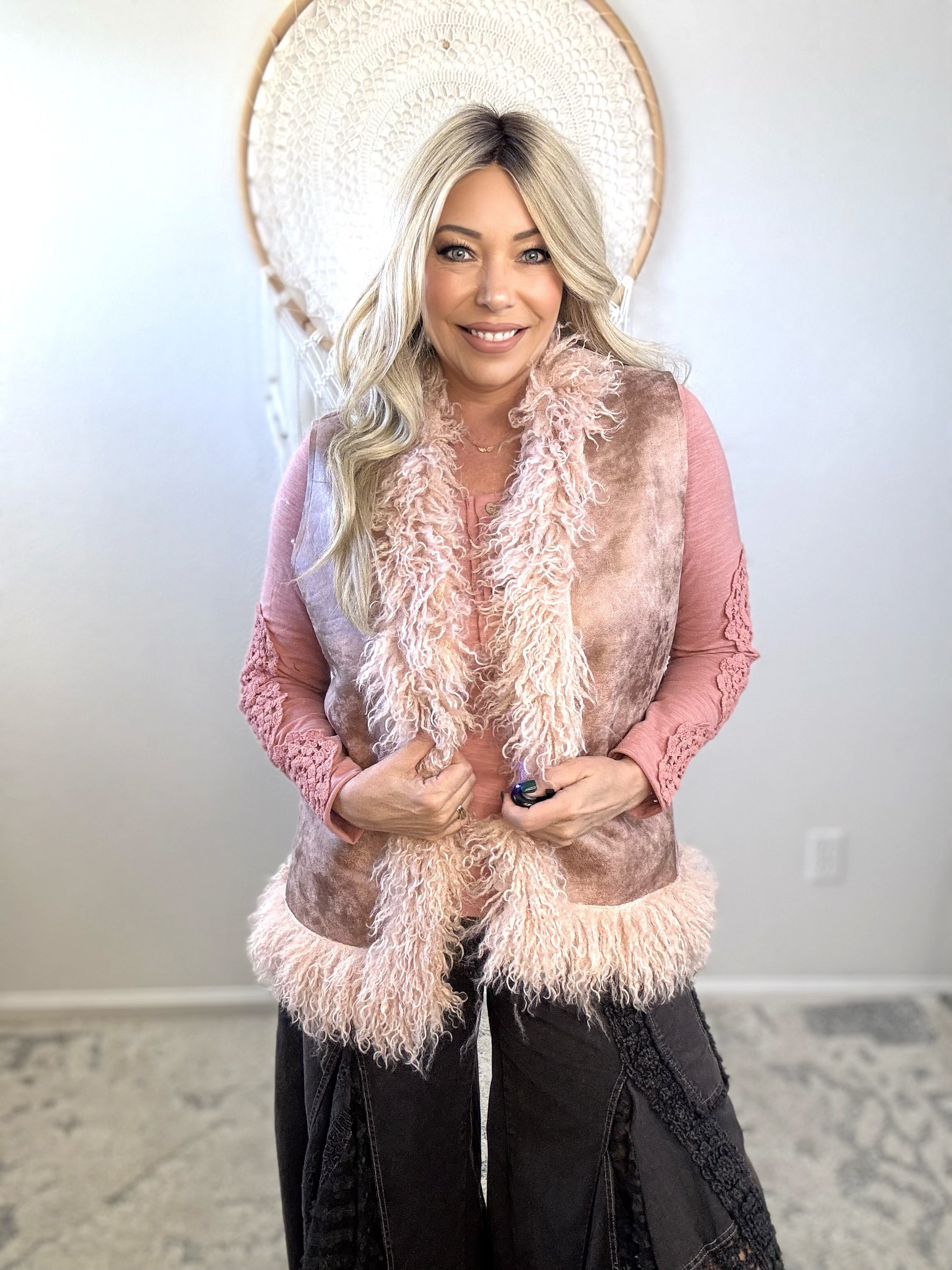 The Canyon Belle Fur Vest-Pink