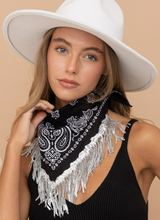 Load image into Gallery viewer, Wild West Bandana Scarf with Fringe-Black
