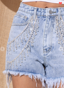 The Main Event Rhinestone Shorts-Denim