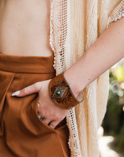 Load image into Gallery viewer, Eye Of The Sun Leather Cuff Bracelet
