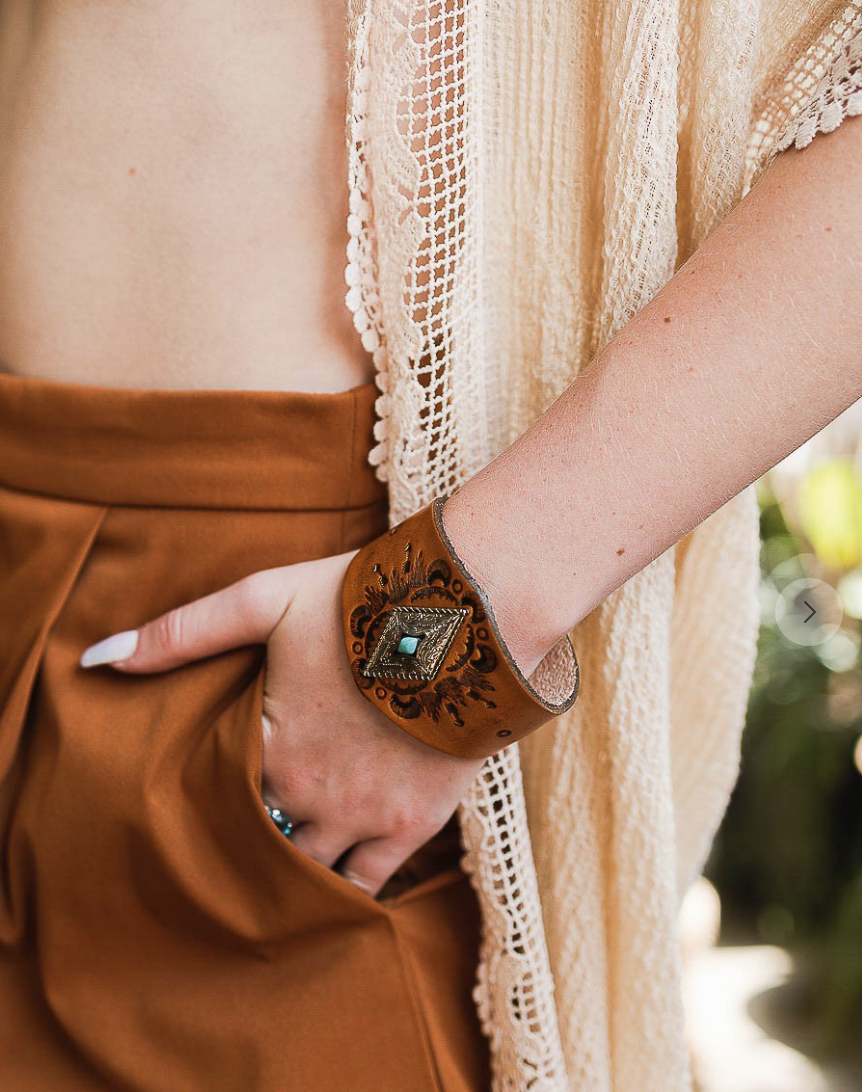 Eye Of The Sun Leather Cuff Bracelet