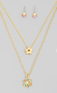 Flower Power Multi Chain Pendant Necklace and Earring Set