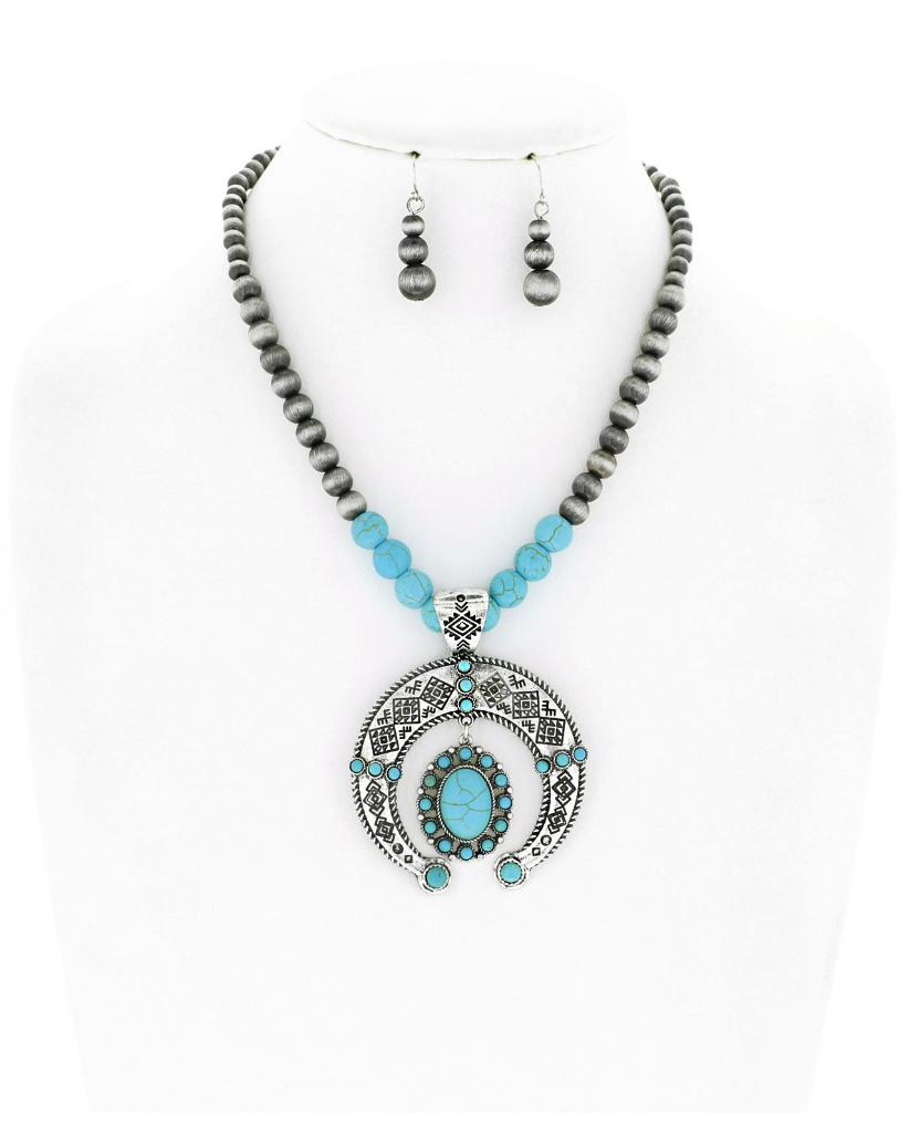 Navajo Pearl Squash Blossom Necklace and Earring Set